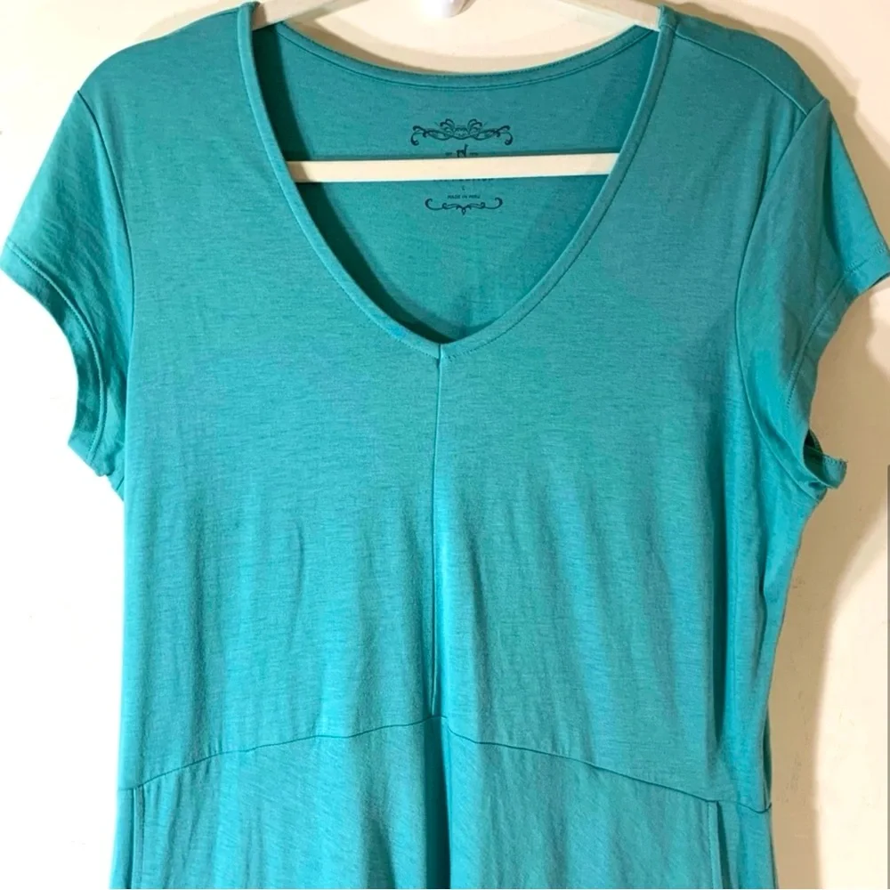 Peruvian Connection Hannah Maxi dress L sea foam green  cap sleeve semi fitted - Picture 4 of 10